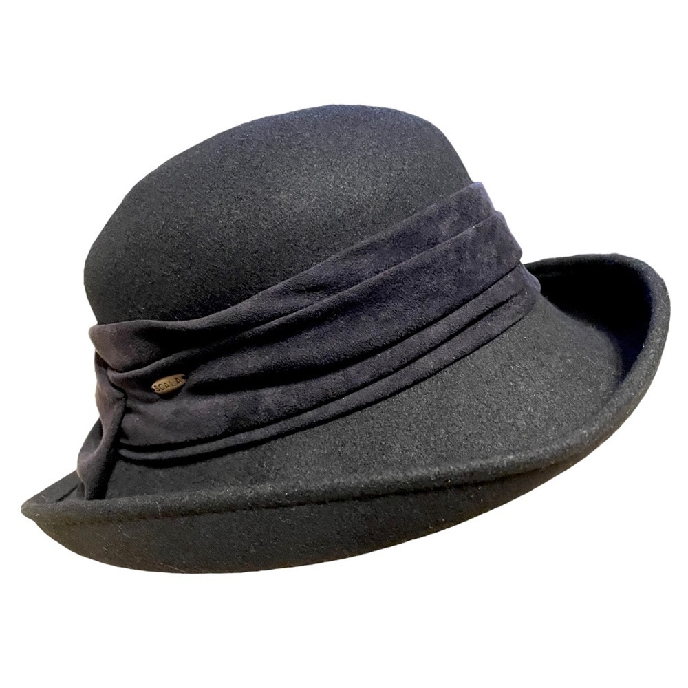 Scala Black Wool Cloche Hat with Twisted Band